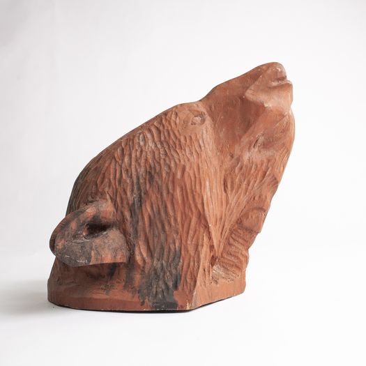 French 19th C carved and painted bear head