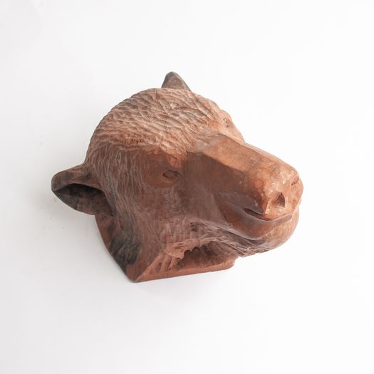 French 19th C carved and painted bear head