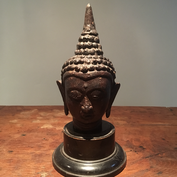 19th Century Bronze Buddha Head on Stand