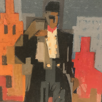 Colourful 1960 Oil on Canvas Painting of a Fisherman