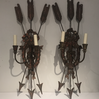 Pair of Early 20th C French Painted Wood Wall Lights