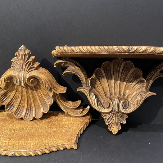 Pair of 19th C Carved Wall Brackets Scalloped Shells