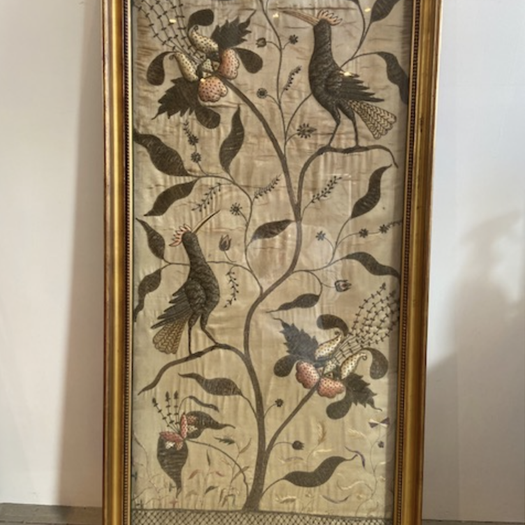 English 18th Century Silk Embroidery Panel