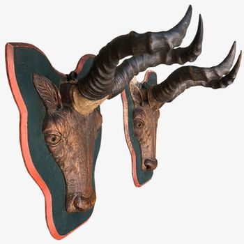 19th Century Carved Wood Antelope Trophies