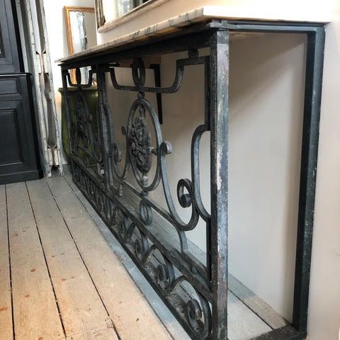 French 19th Century Wrought Iron and Marble topped Console
